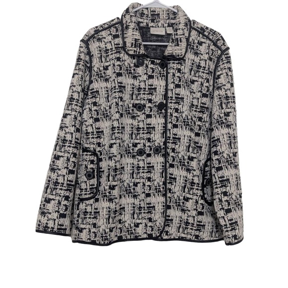 Chico's Jackets & Blazers - NWT Chico's Womens 4 Black White Leather Trim Double Breasted Blazer